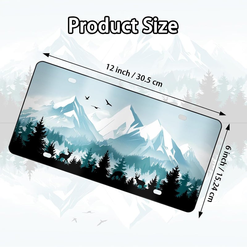 MCIAONE License Plate Green Mountain Front License Plate Cover, Scenery Aluminum Decorative Licenses Plates, Forest Novelty Vanity Tag, Car Decor Accessory with 4 Holes, 6×12 inch Car Plates Decor for Men - Image 2